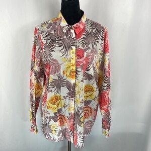 Joe Fresh Women’s Floral Long Sleeve Button Down Dress Shirt